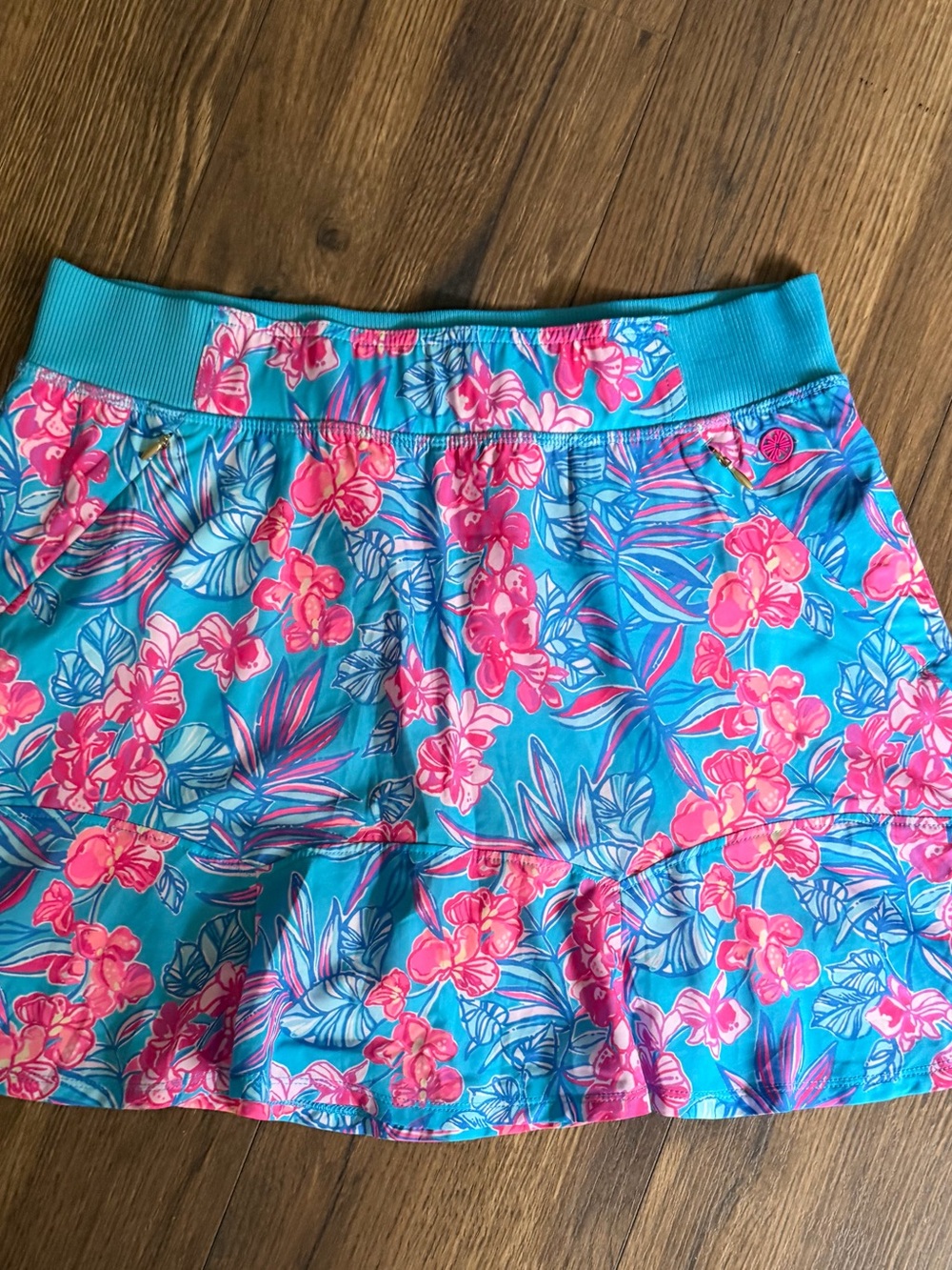 Lilly Pulitzer Turquoise & Pink Floral Ruffle Skirt